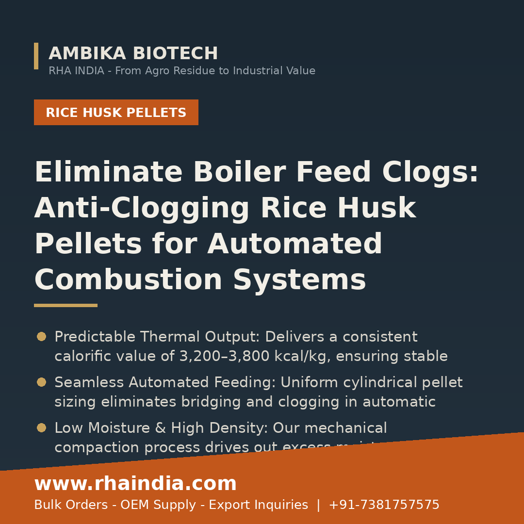 Optimizing Automated Boiler Efficiency: Why Physical Consistency of Rice Husk Pellets Matters for Industrial Combustion - Ambika Biotech RHA India