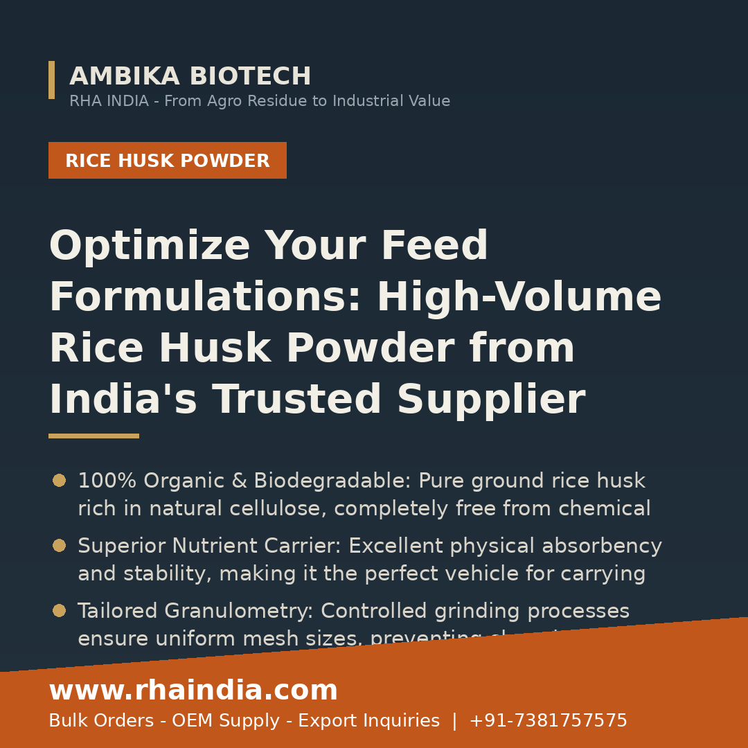 The Strategic Value of Rice Husk Powder: A Sustainable Organic Carrier for Global Feed Mills and Industrial Composites - Ambika Biotech RHA India
