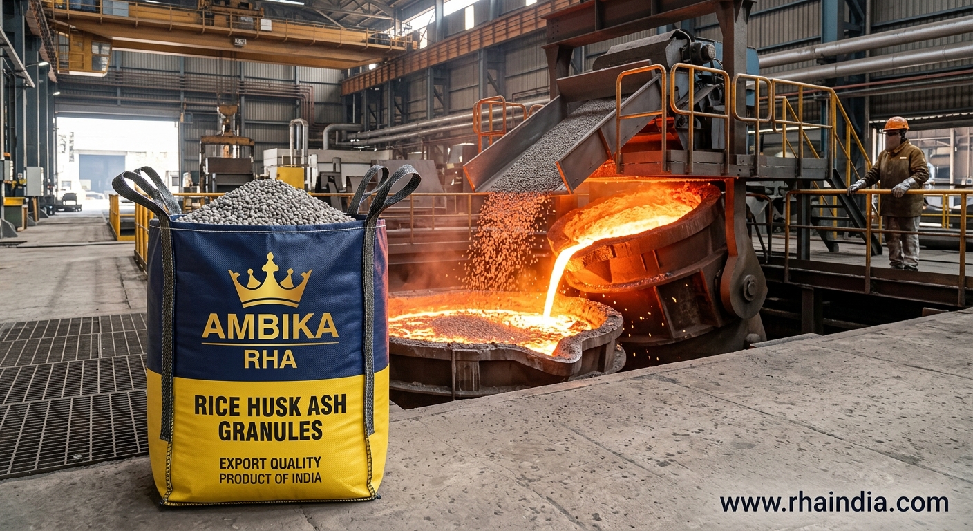 Why Rice Husk Ash Granules Are the Perfect Dust-Free Ladle Covering Compound for Steel Plants - Ambika Biotech RHA India