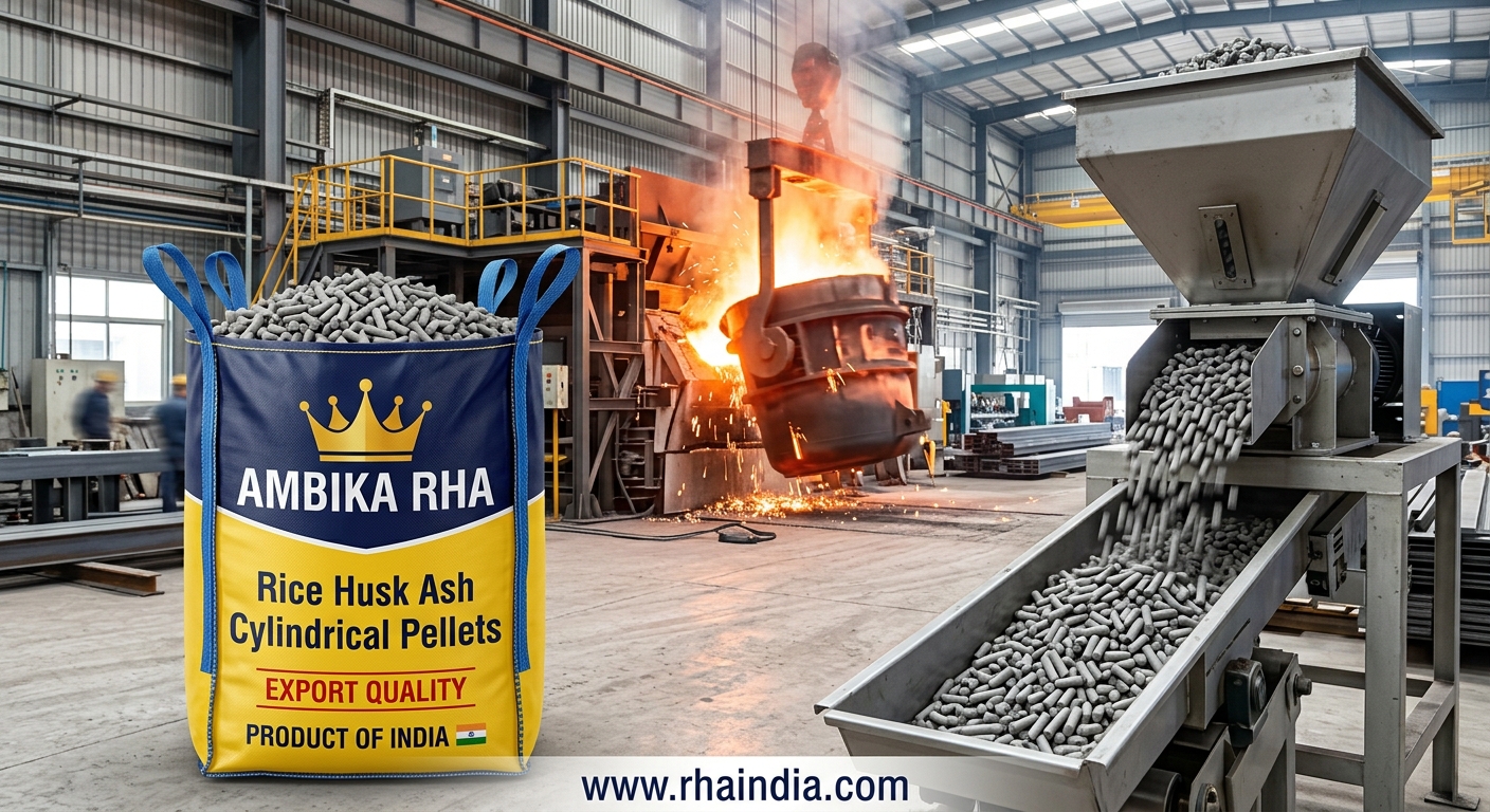 Why Rice Husk Ash Pellets Are Ideal for Mechanical Feeding in Steel Plants - Ambika Biotech RHA India